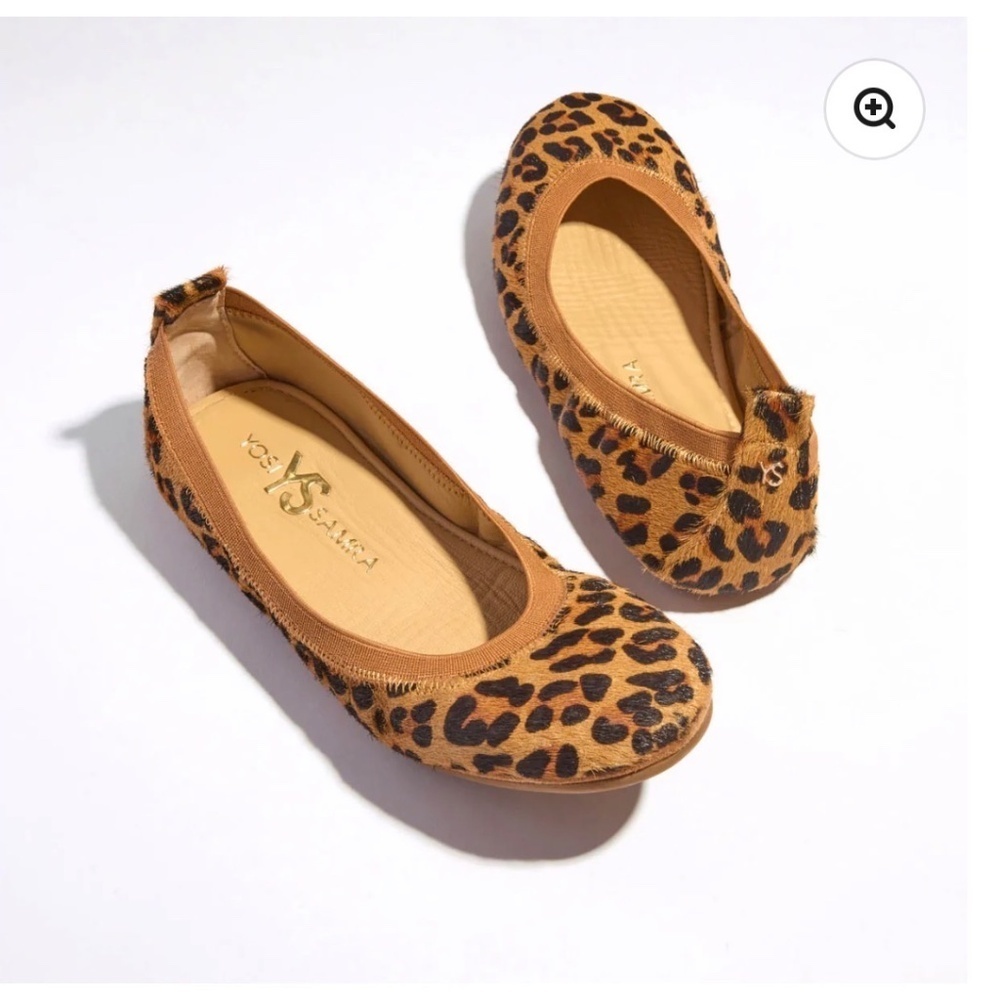 YOSI SAMRA Samantha Foldable Ballet Flat Leopard Calf Hair Animal Print Shoes 8